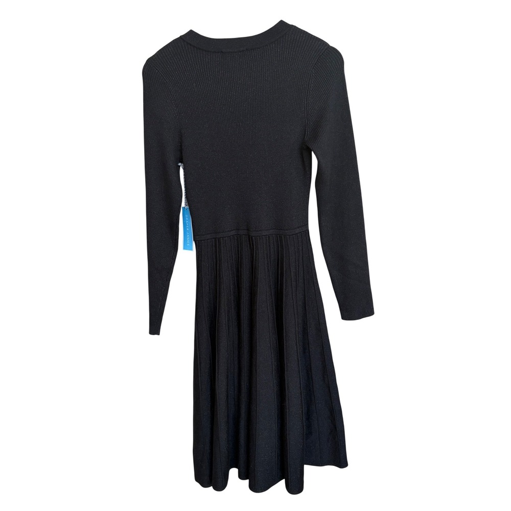 NWT Draper James Black Long Sleeve Metallic Pleated Sweater Dress L K3224SWR - Picture 3 of 8